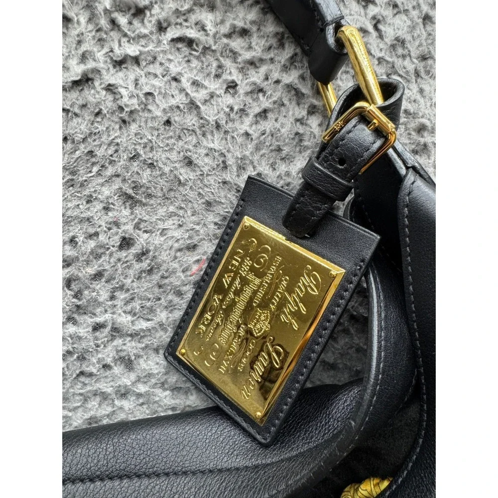 Ralph Lauren Women's Gold-Tone Genuine Italian Leather Hobo Shoulder Bag‎ Black
